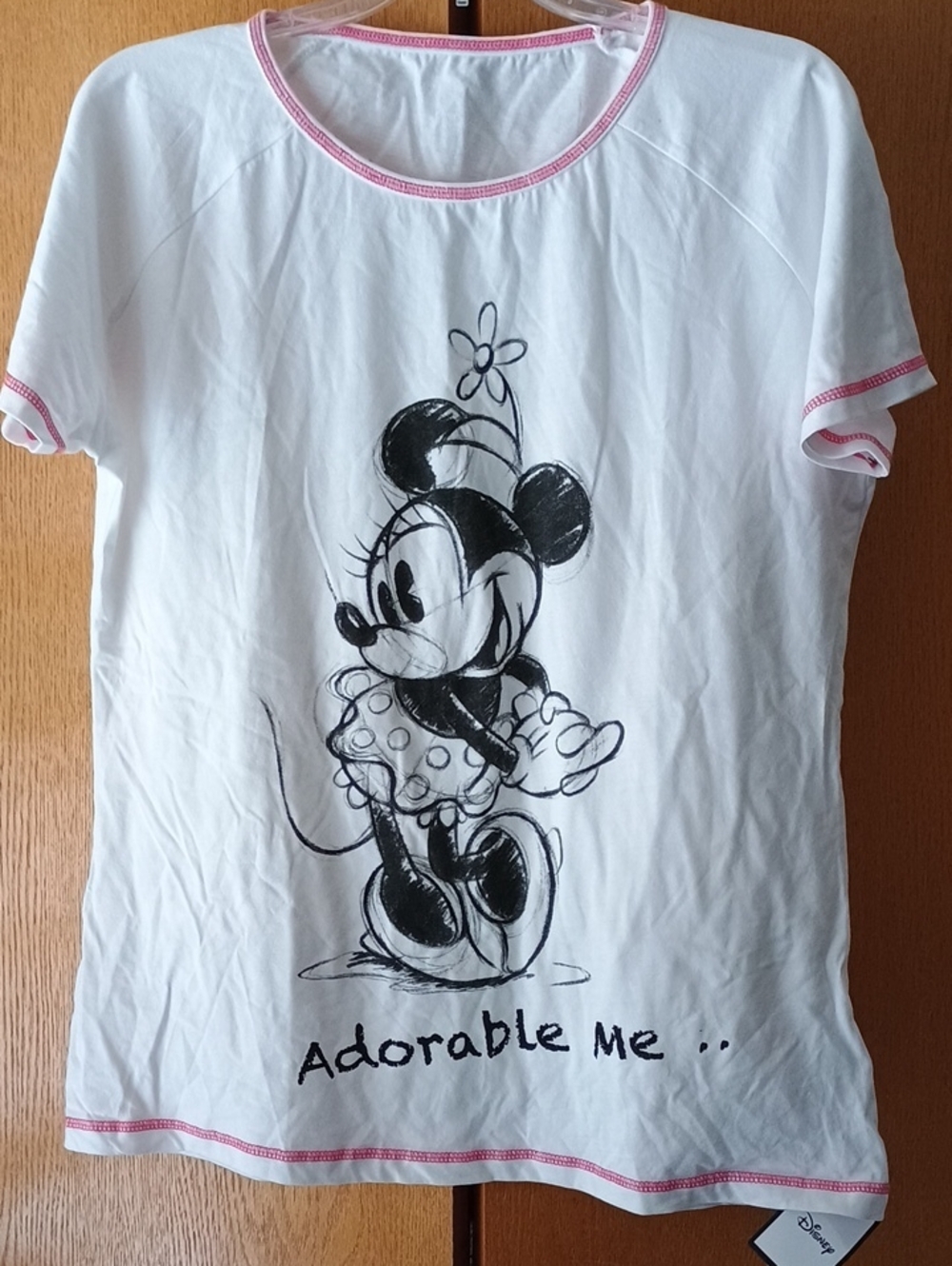 NWT Womens Disney Minnie Mouse Short Sleeve Lounge shirt with Pink Trim, Sz LG